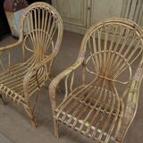 Bench rattan lounge - 2 chairs 1960