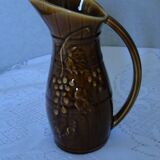 Brown ceramic pitcher with grape cluster decor Sarreguemines