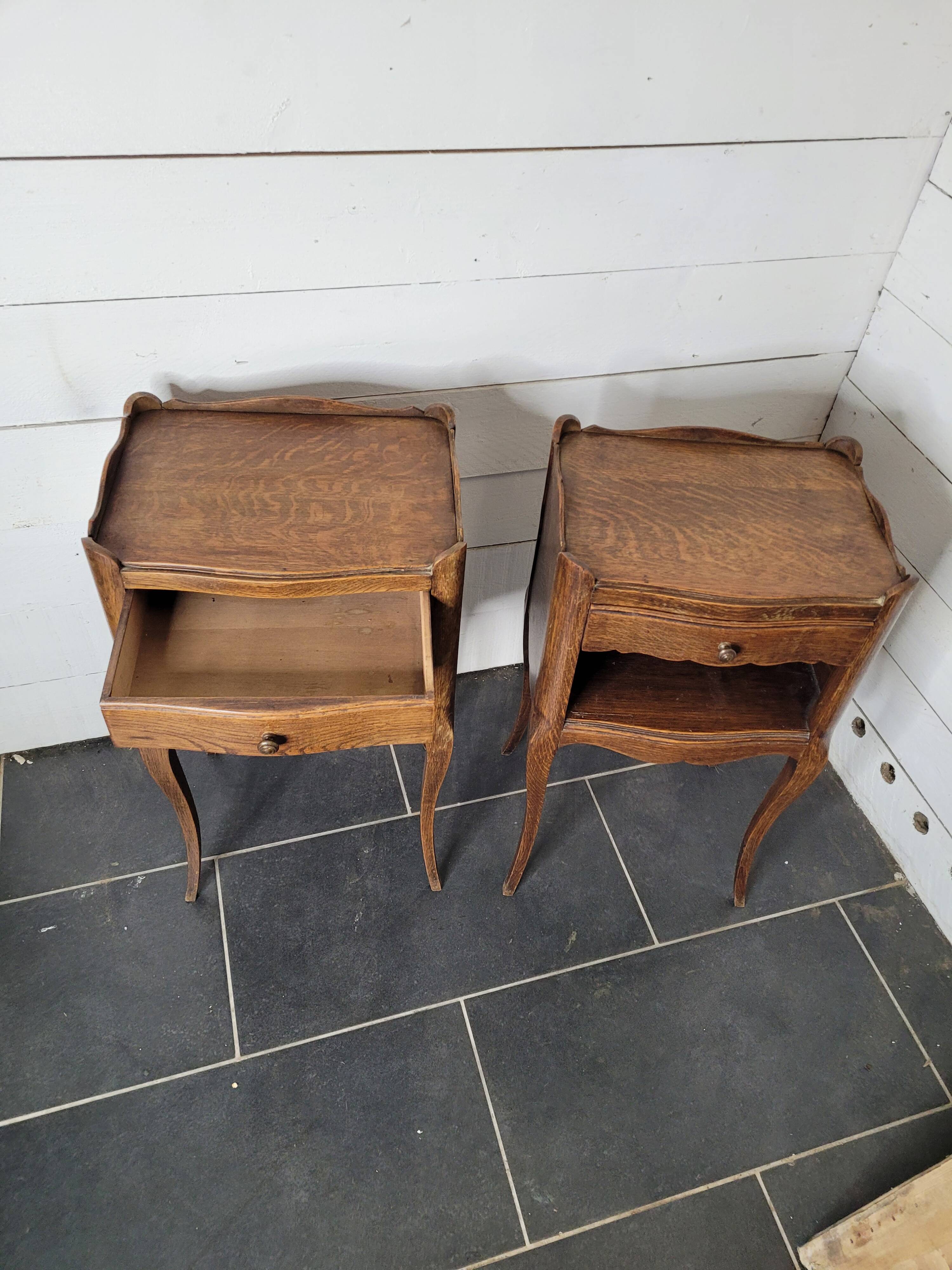 Pair of Louis XV style oak bedside tables
