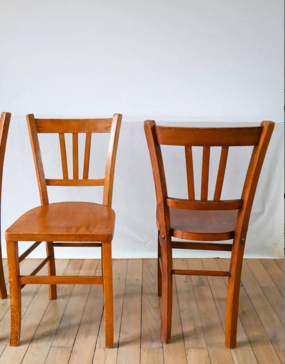 Set of 3 wooden bistro chairs 1950