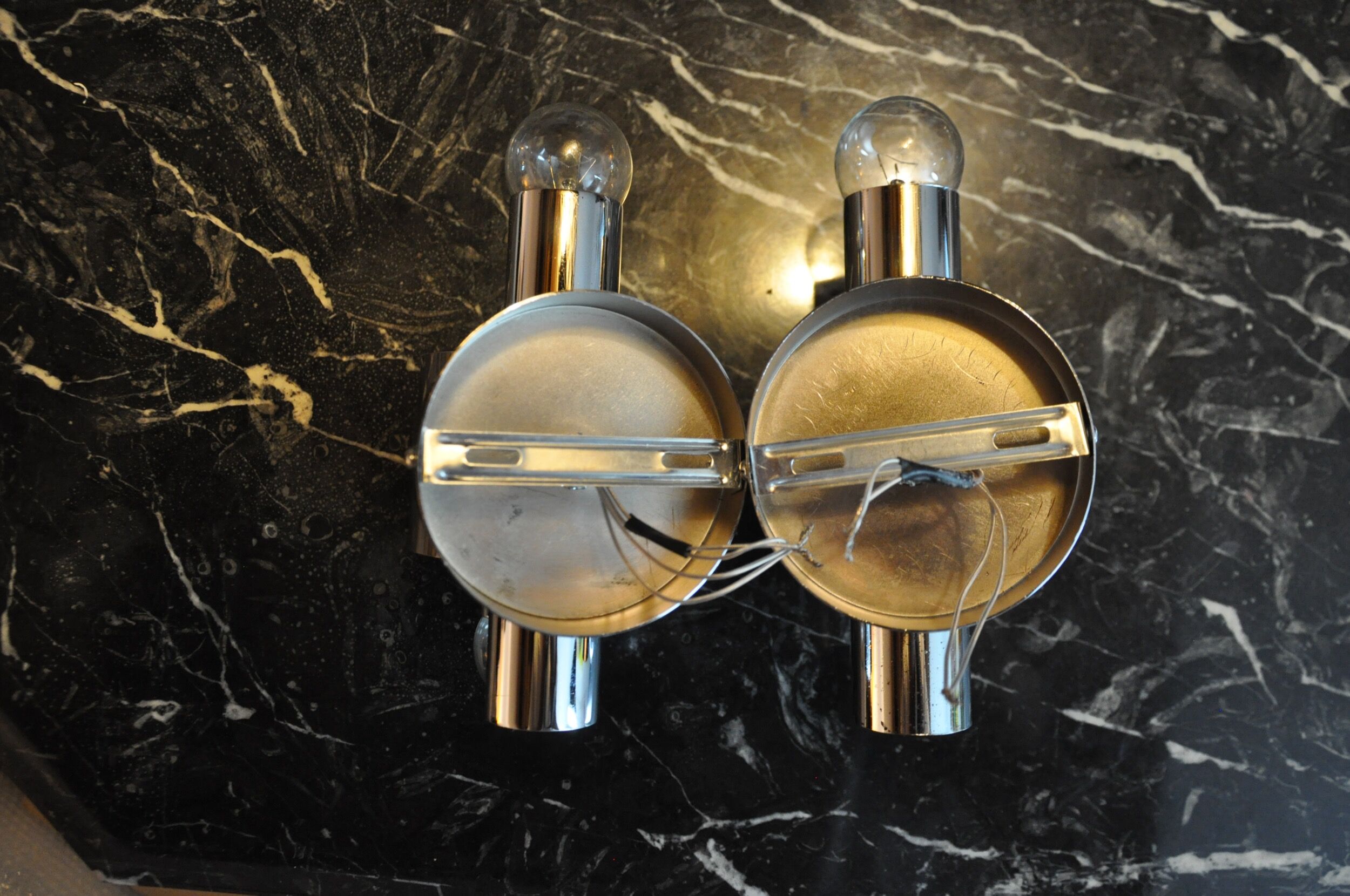 Pair of wall lights from Sciolari, chrome-plated metal, Italy, 1970