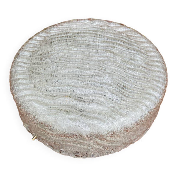 applique murale ronde en verre moule glacon vintage 1980