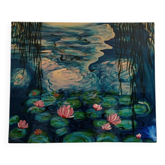 Les Nymphéas de Monet, peinture sur bois