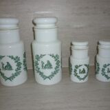 Set of 4 glass jars opal from italy white and green
