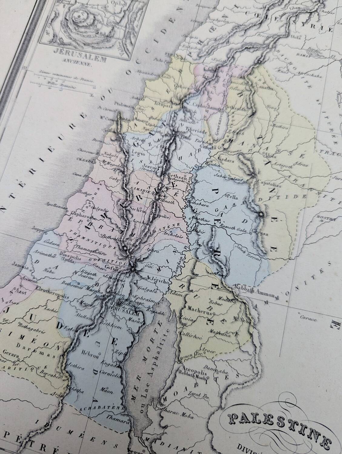 Palestine, old map, printed in 1852.