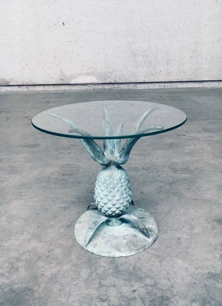 Hollywood Regency Style Brass Patinated Pineapple Side Tables, France, 1970s, Set of 2