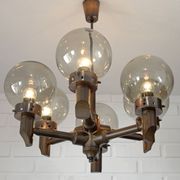 Lustre 6 lumières vintage en bois