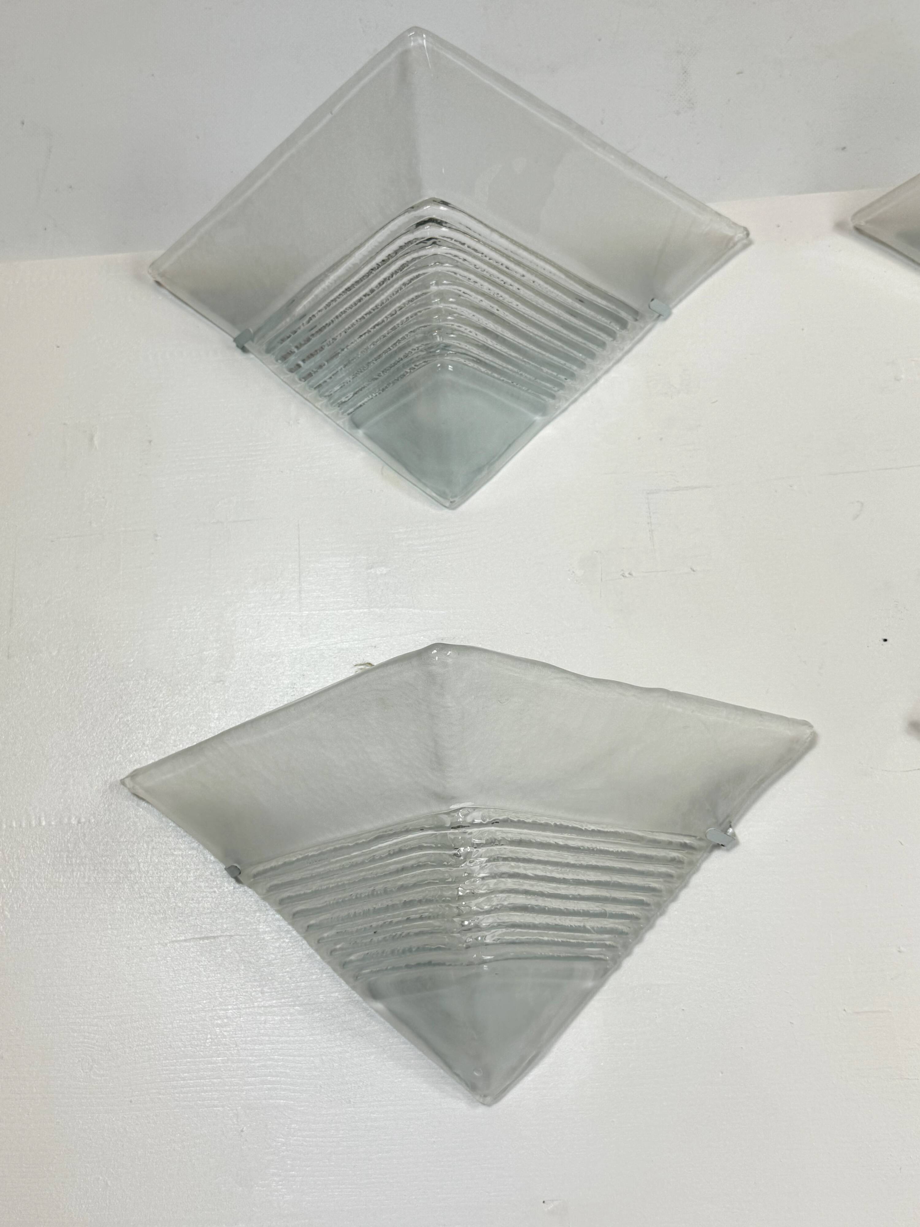 Postmodern Set of four large thick murano glass sconces by Mazzega. Italy 1980s