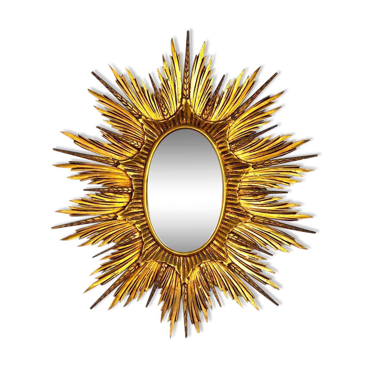 Miroir soleil et épis en bois dorée début XXème 99cm