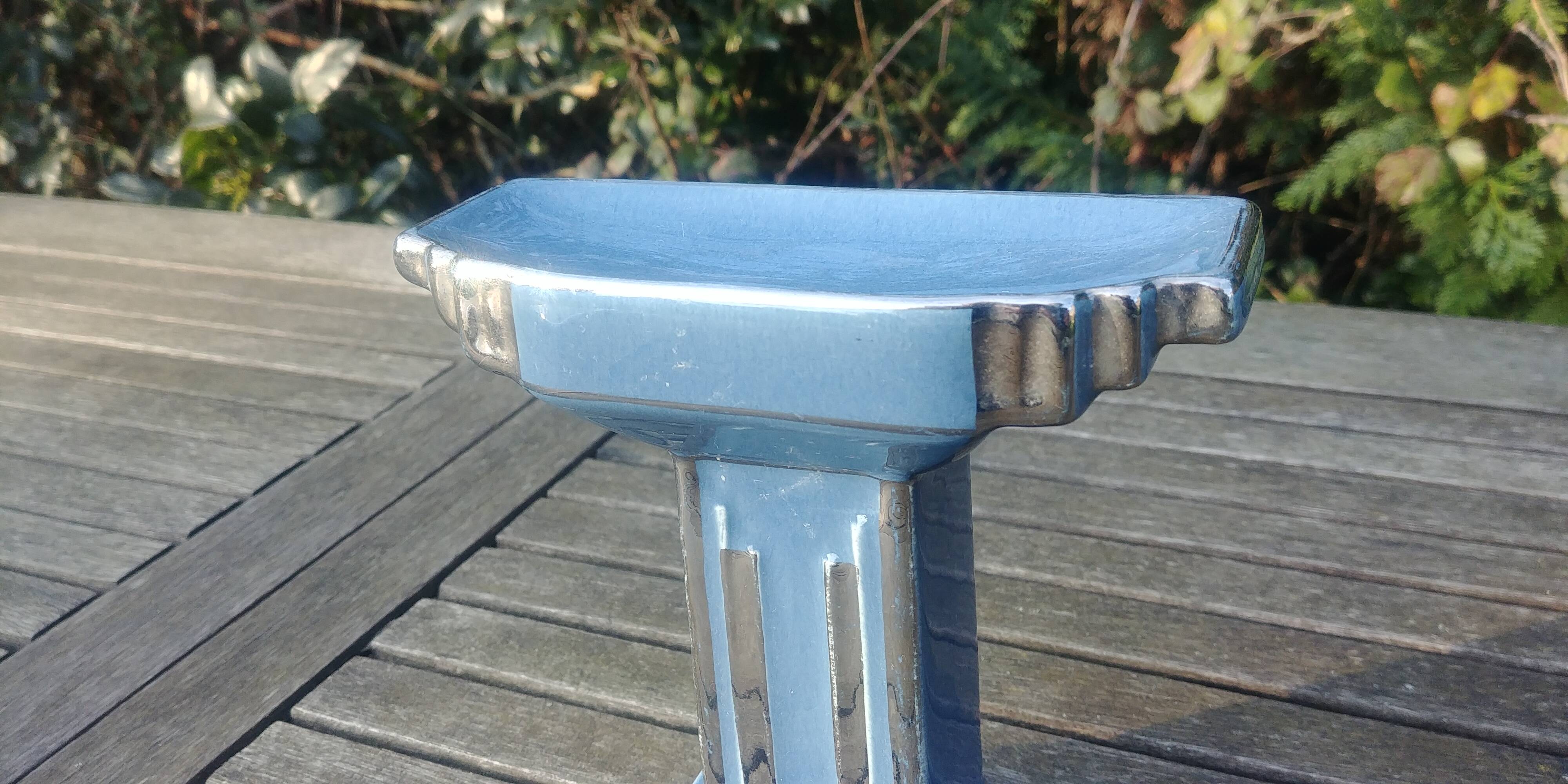 Empty pocket glazed ceramic blue column shape art deco 20s/30s