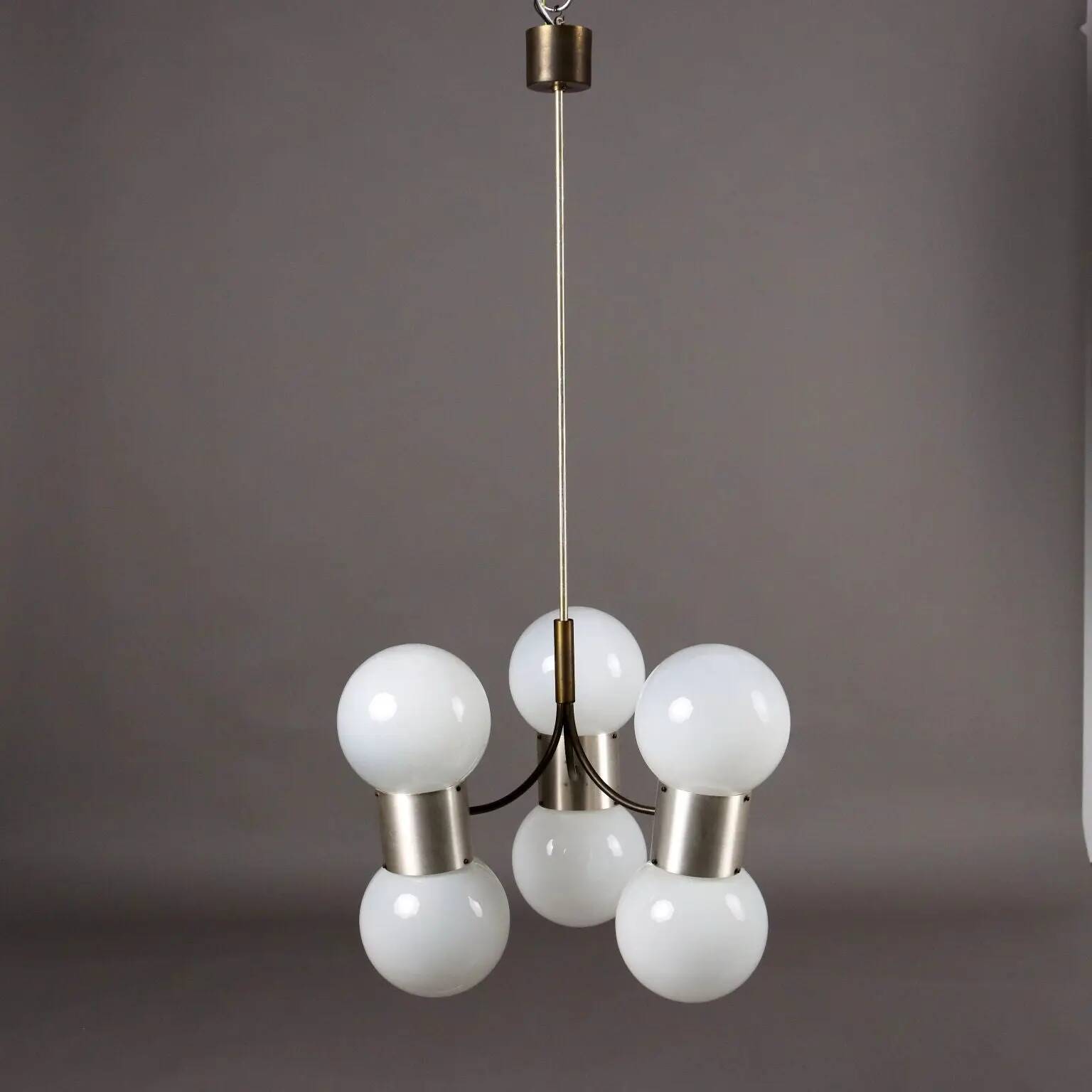 Vintage ceiling light in aluminium and glass, Italy, 1970s.