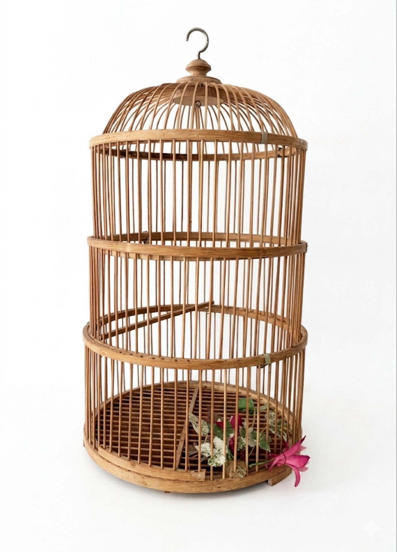 Large bamboo and rattan birdcage from the 1970s.