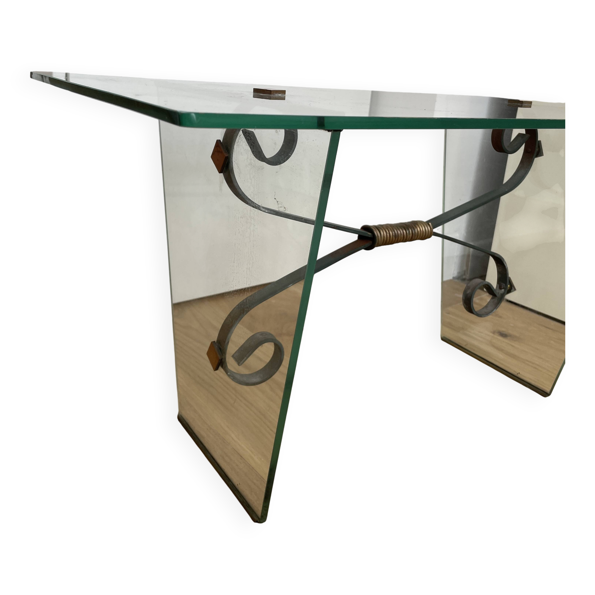 Glass and Wrought Iron Coffee Table, Italy 1960