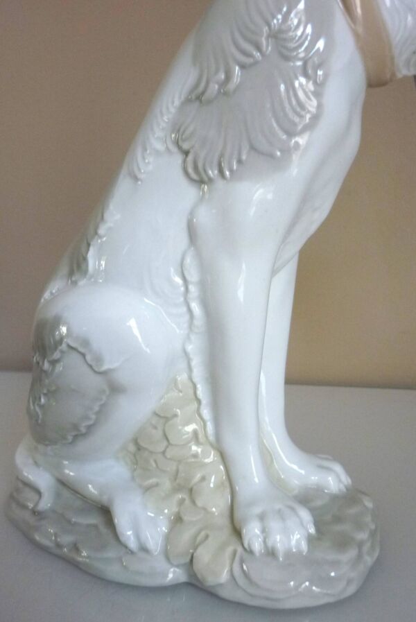 Grande figurine porcelaine, chien, setter, chasse, signée d'Art SA, vintage