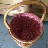 Rattan-work basket with vintage fabric