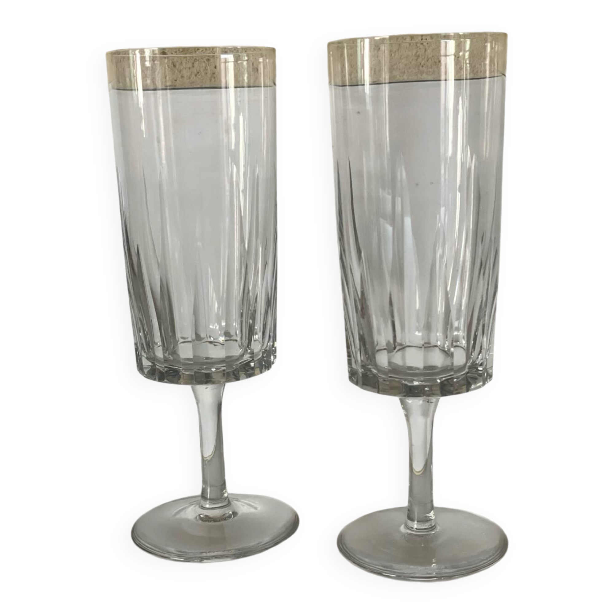 2 hollow crystal champagne glasses