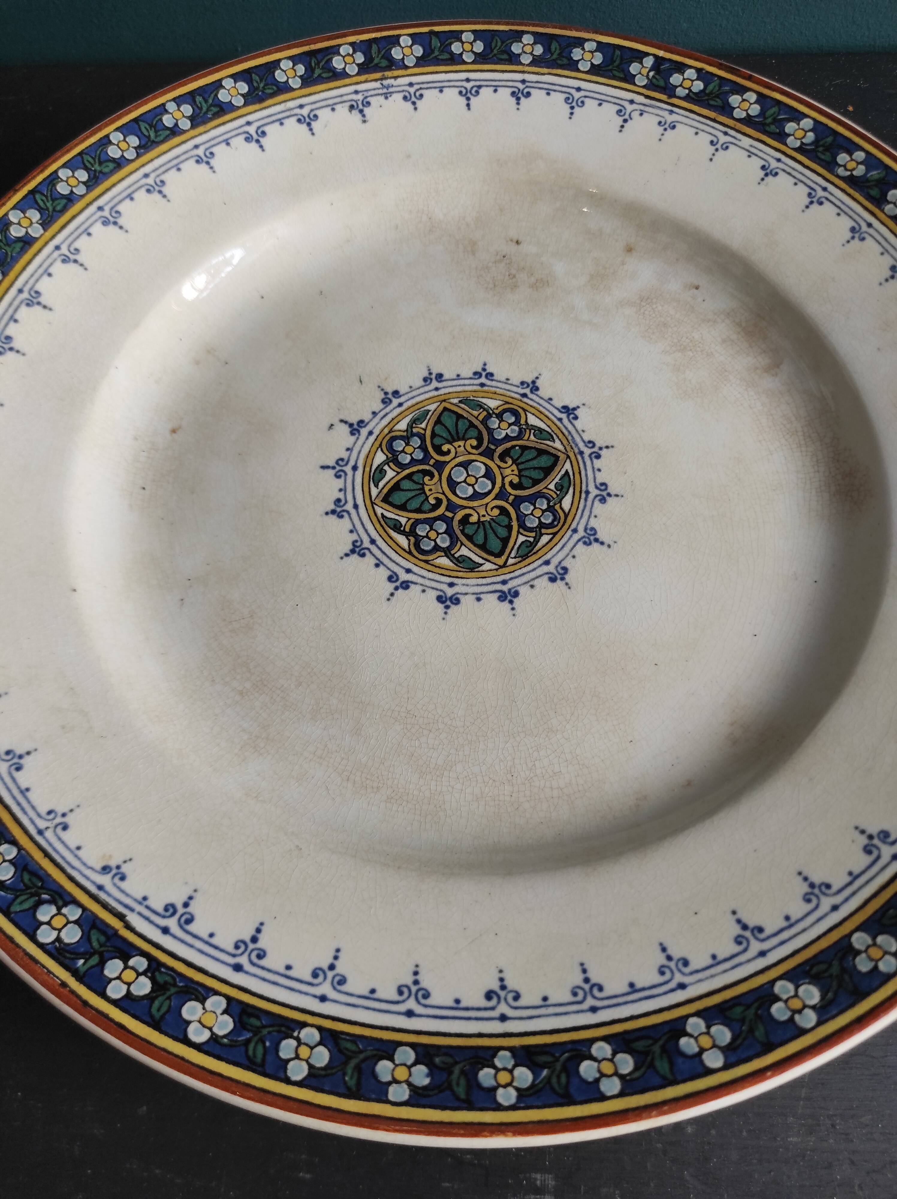 French vintage cake plate or cake stand for desserts or fruit, Sarreguemines, mod. Myosotis