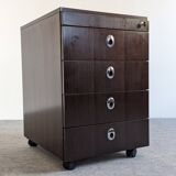 Rosewood storage box on wheels from the 70s/80s