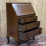 English donkey desk in oak and leather top, 1950s