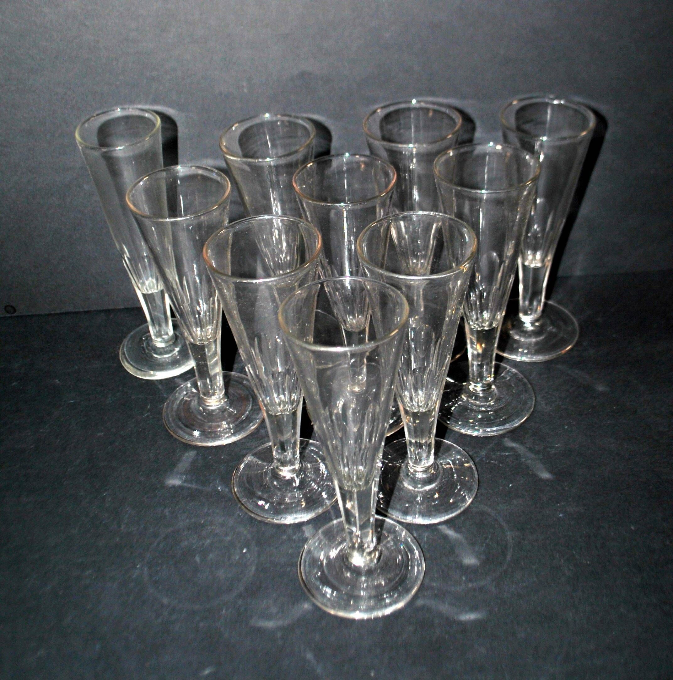 Portieux? Set of 10 cut glass champagne flutes from 1900 bistro.