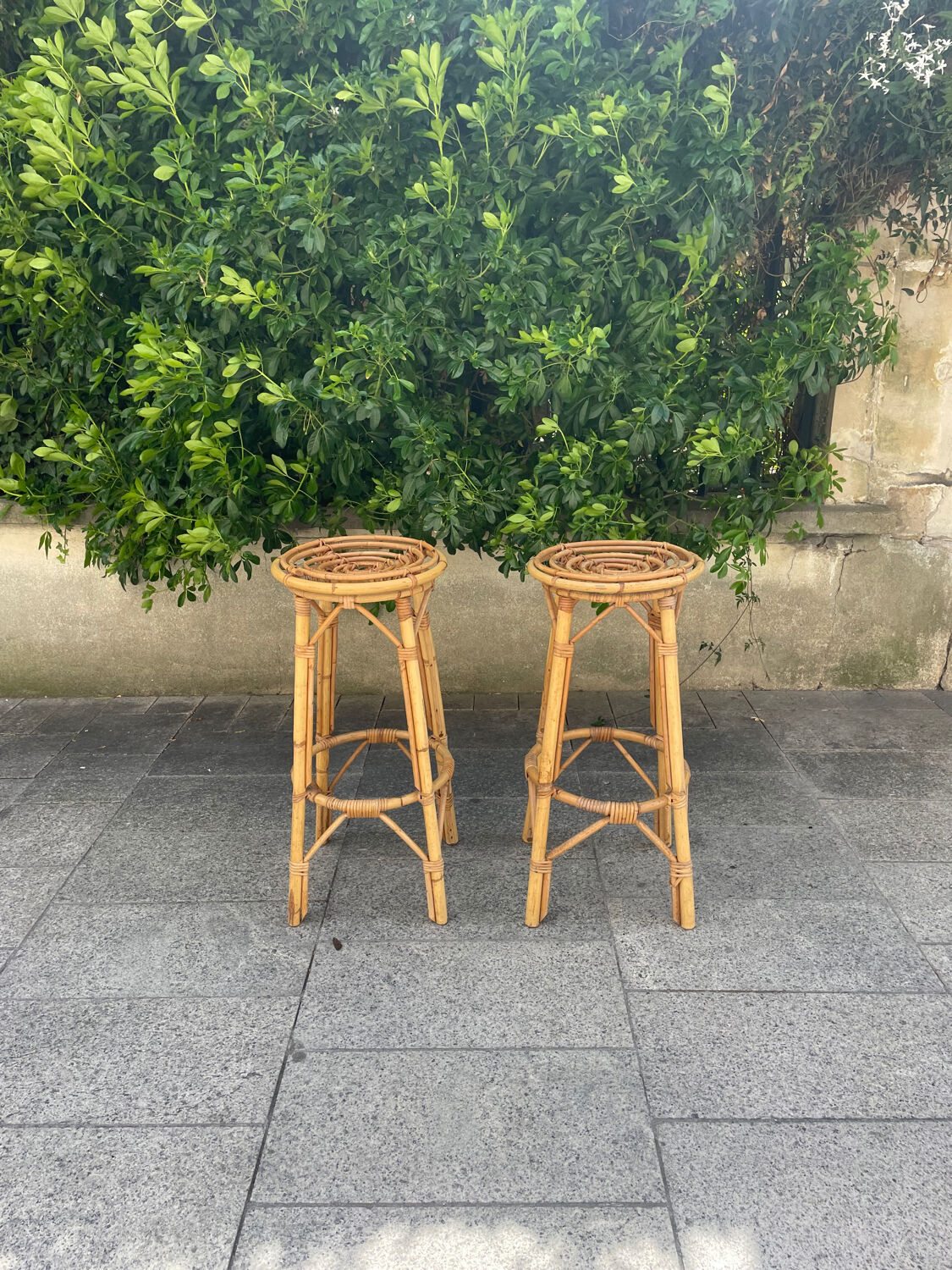 Pair of rattan stools