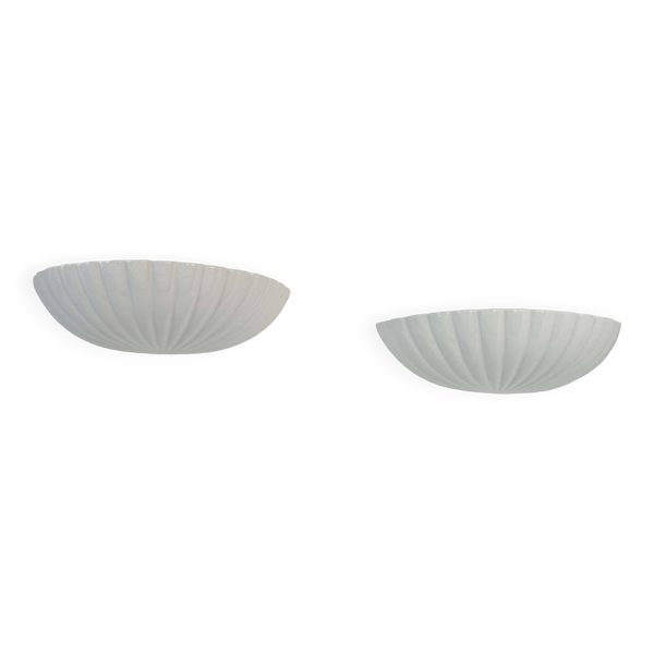 Paire d'applique vintage coquillages, porcelaine blanche, France 1970
