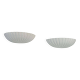 Pair of vintage shell wall lights, white porcelain, France 1970