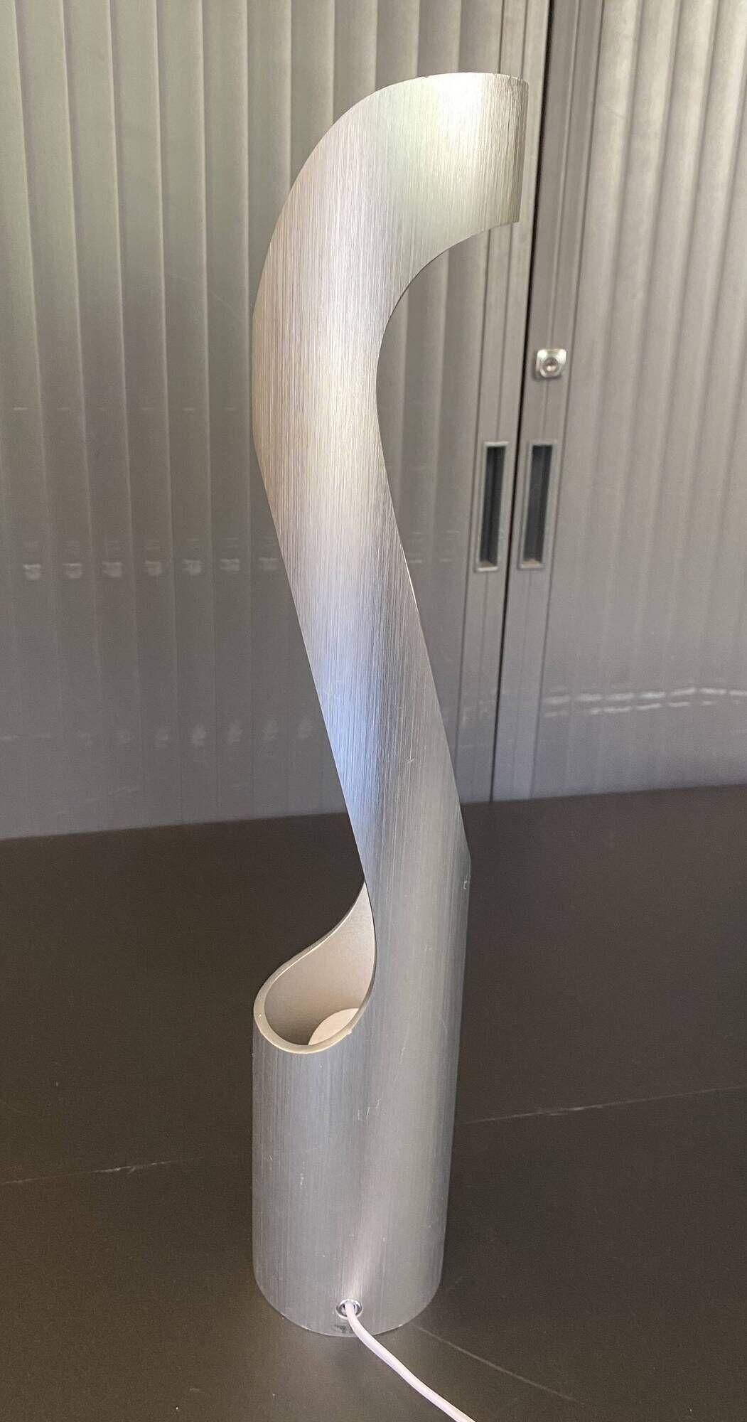 Sculptural flame lamp brushed aluminium Space Age Vintage 1970