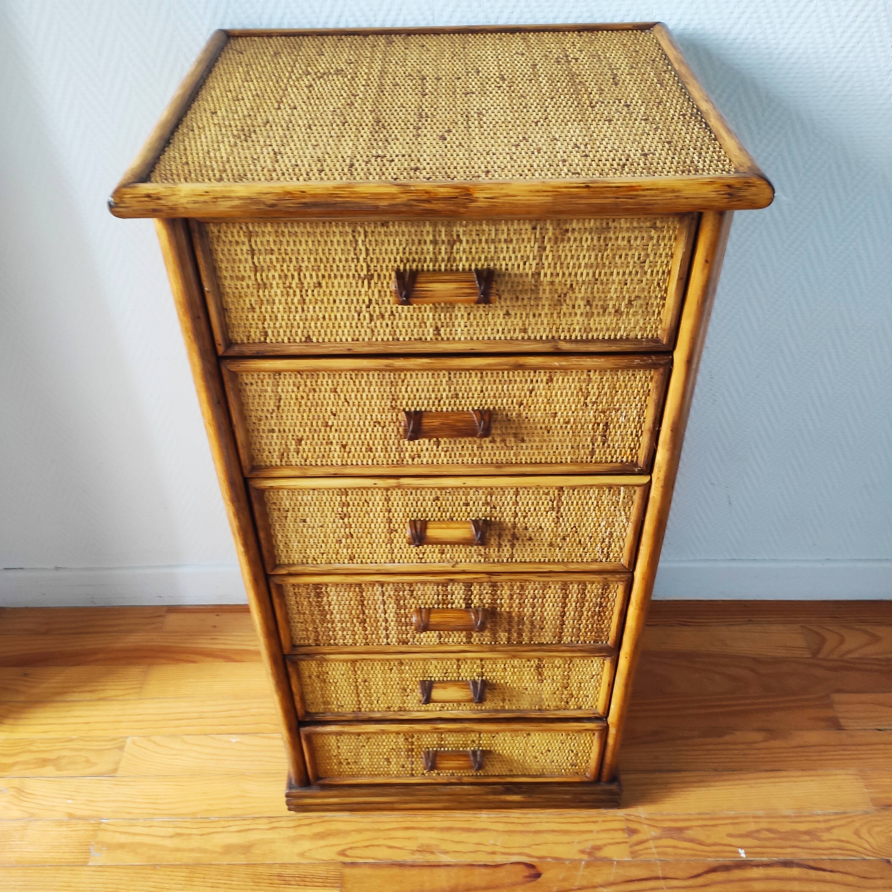 Vintage wicker and rattan chest of drawers