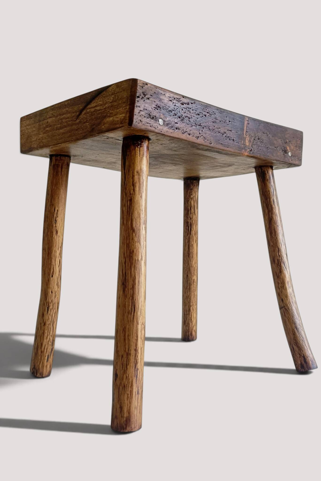 Rustic European Solid Wood Accent Side Table or Stool