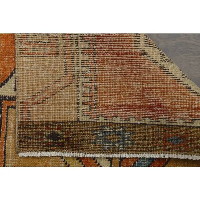 1970s vintage Turkish Oushak handmade wool cotton orange runner rug 103x330