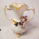 Vase soliflore, earthenware, signed Bassano, floral decoration