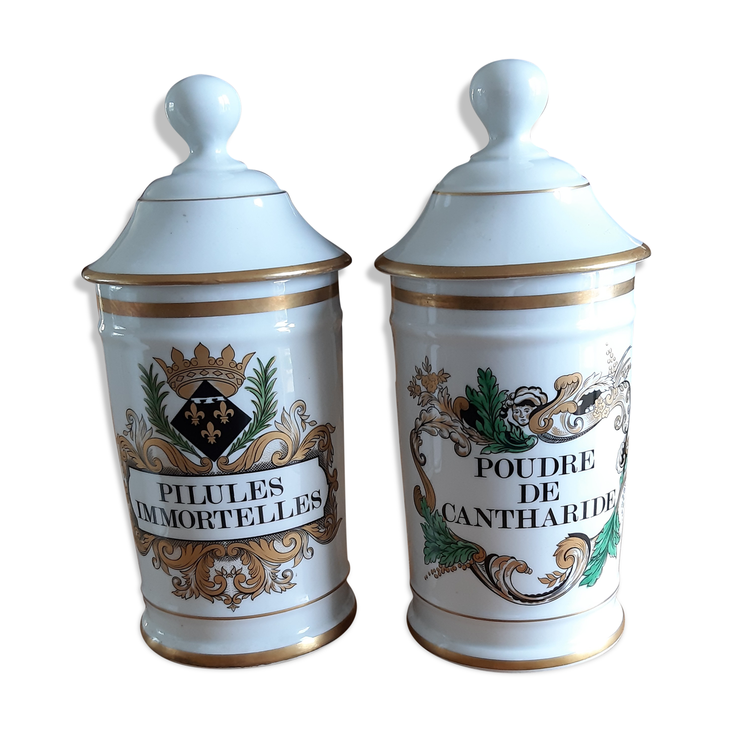 Pair of pots a pharmacy in porcelain