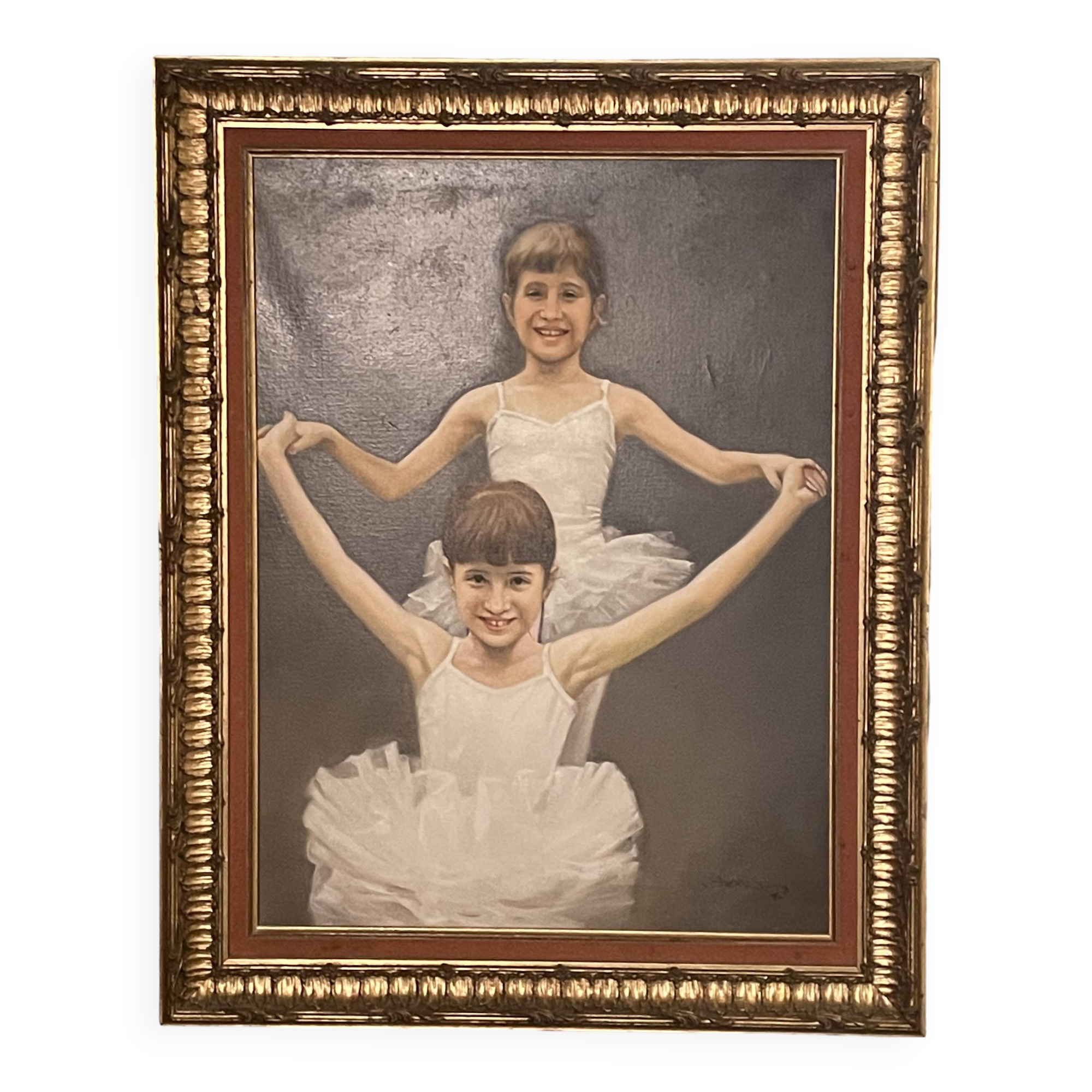 Painting on canvas, airbrush? young dancer in tutu, to be identified