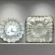 Pair clear glass round and square flush mount flower lamps
