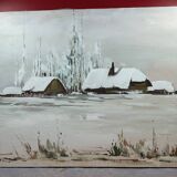 Oil on canvas "Brière under the snow" signature to be identified