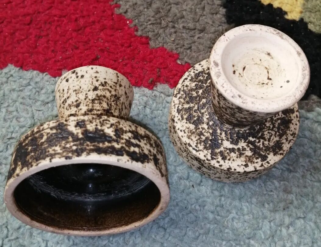 Pair of small ceramic candle holders Structured by Pieter Groeneveldt 1960's