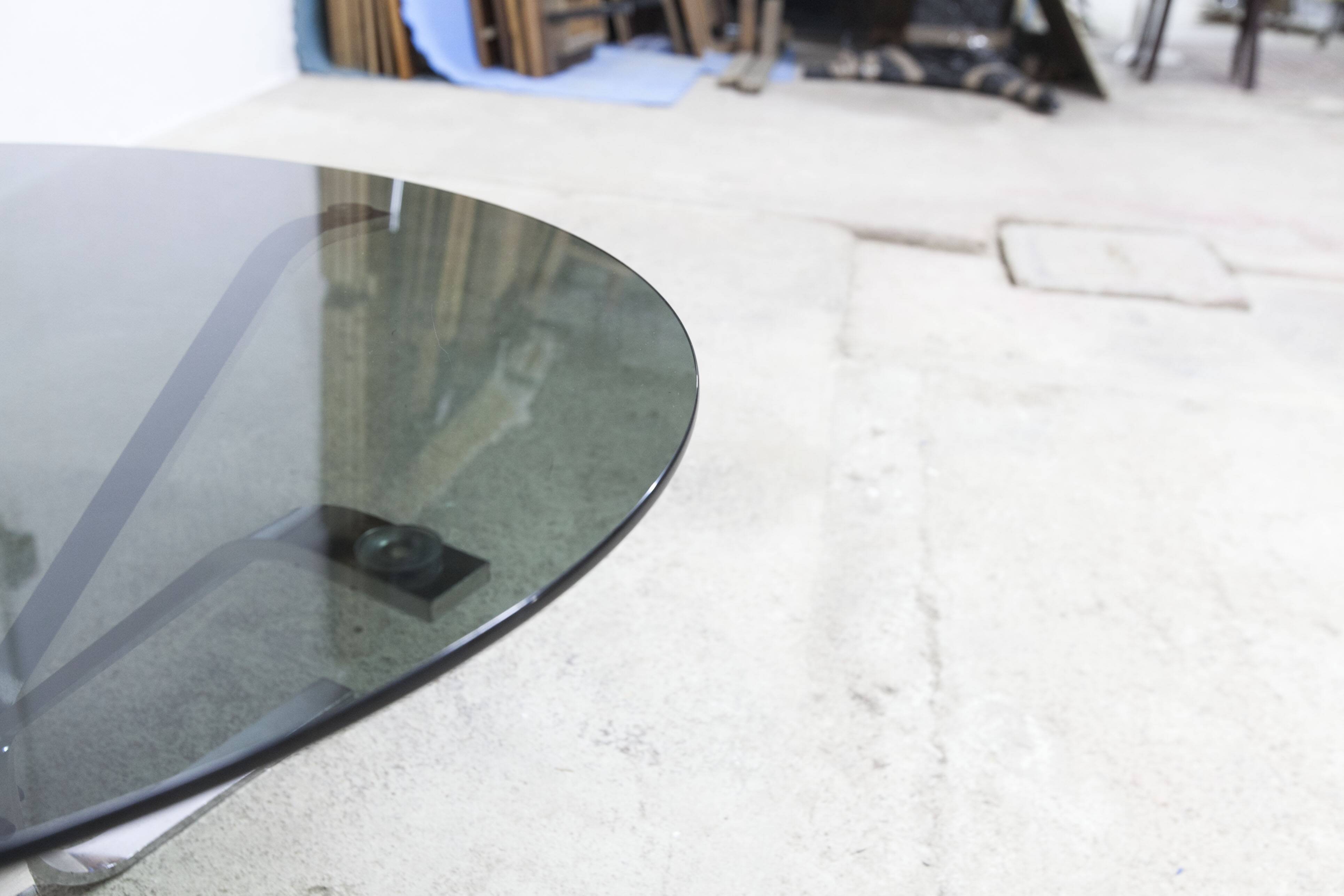 1970s space age round coffee table with smoked glass