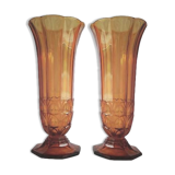 Art Deco vase pair, Val-Saint-Lambert crystal 1930