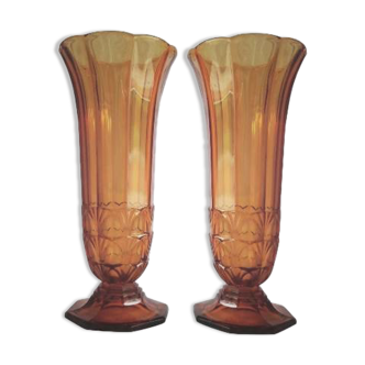 Pair of Art Deco vases, Val-Saint-Lambert crystal factory 1930