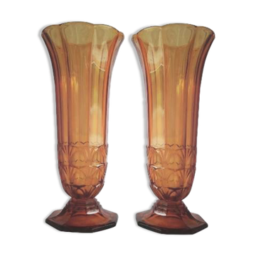 Pair of Art Deco vases, Val-Saint-Lambert crystal, 1930