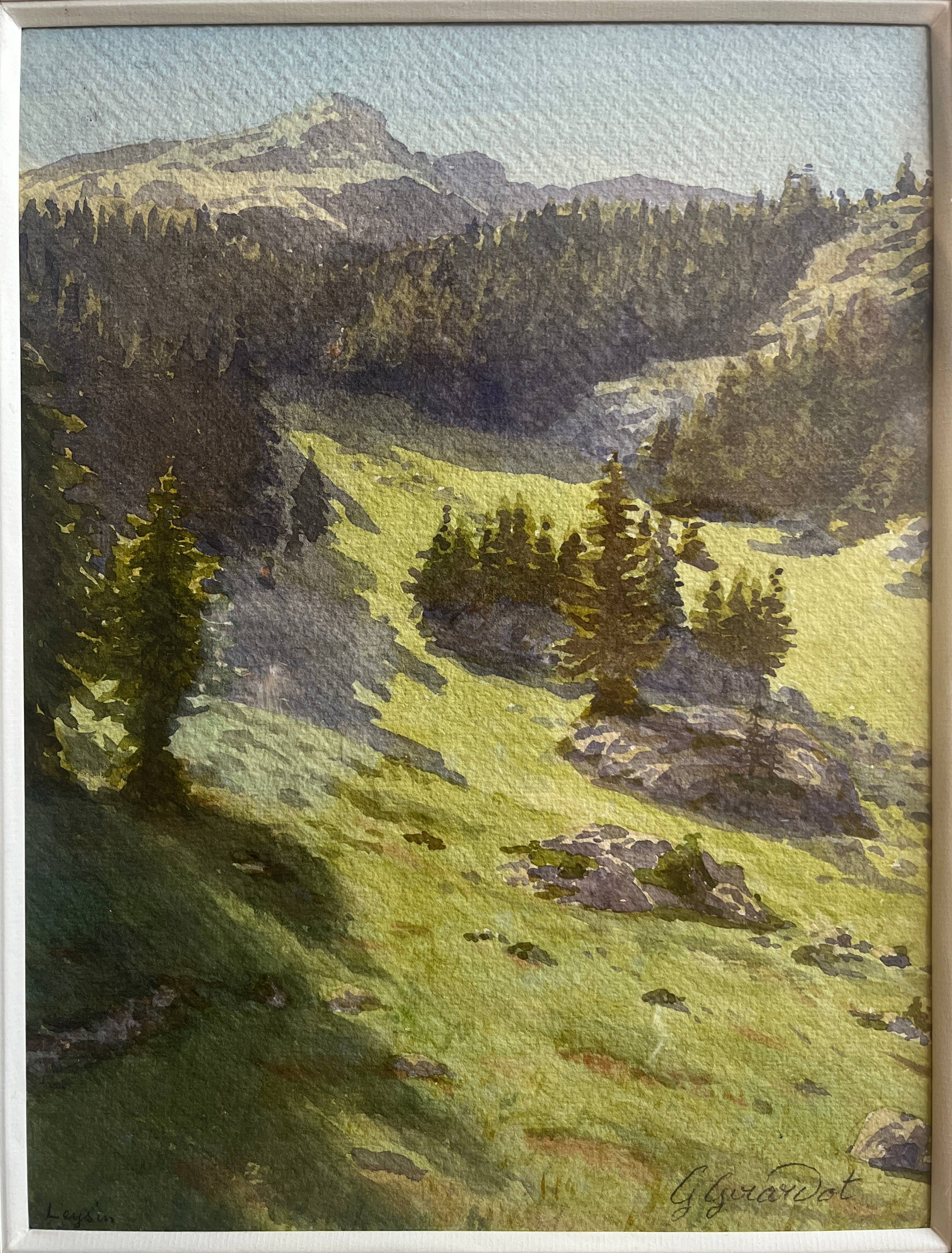 Watercolor painting g. girardot (1856-1914) "la grande morzine" leysin 1909