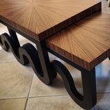 Nest of coffee tables in lacquer and rosewood veneer.