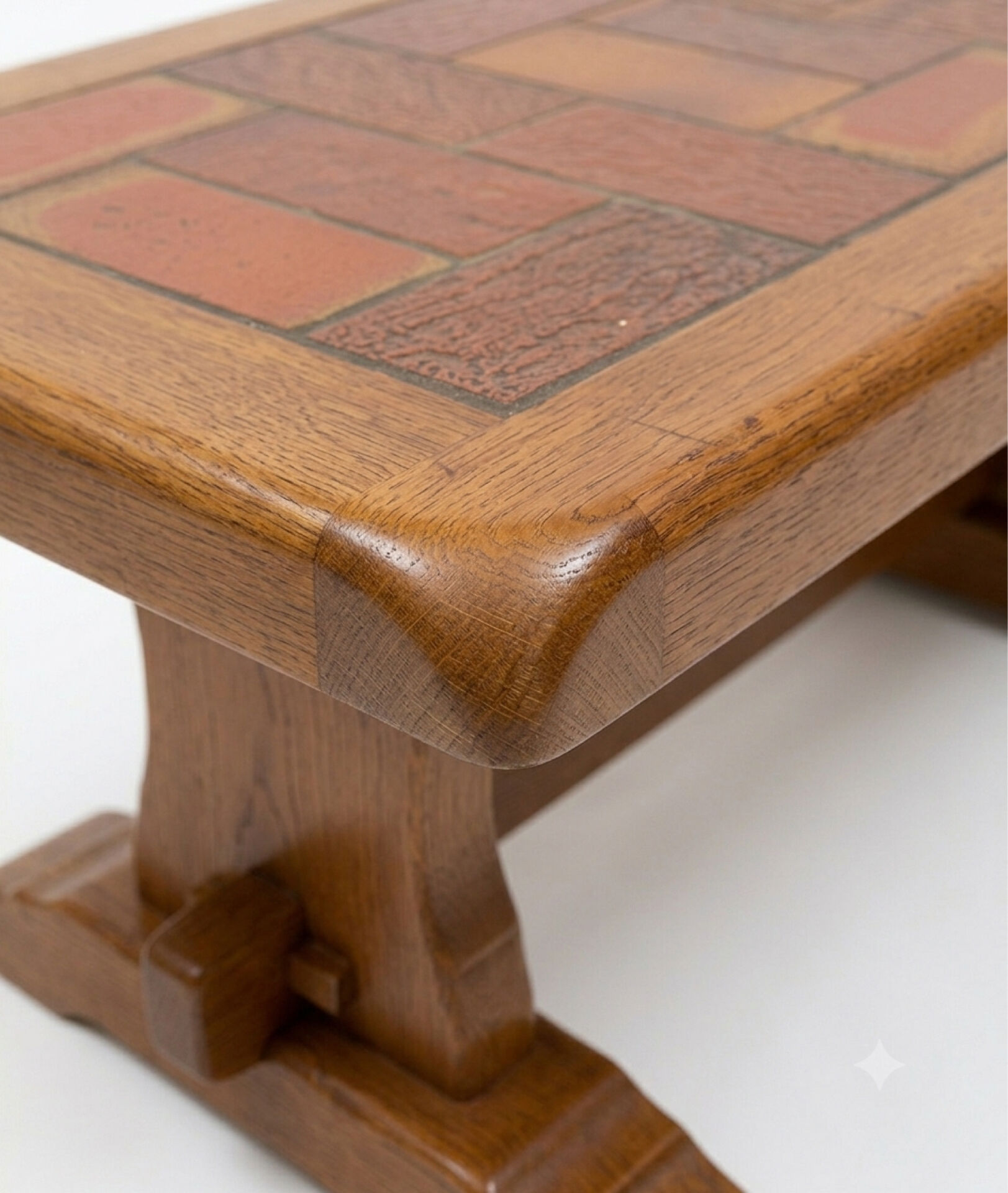 Brutalist coffee table in solid oak and ceramic – 1970