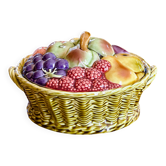 Corbeille XIXe de 1890 signées Sarreguemines en barbotine fruits