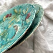Two Onnaing barbotine bird plates, late 19th century