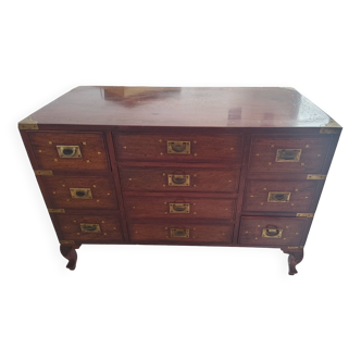 Old mahogany marine chest of drawers - marquetry & brass fittings