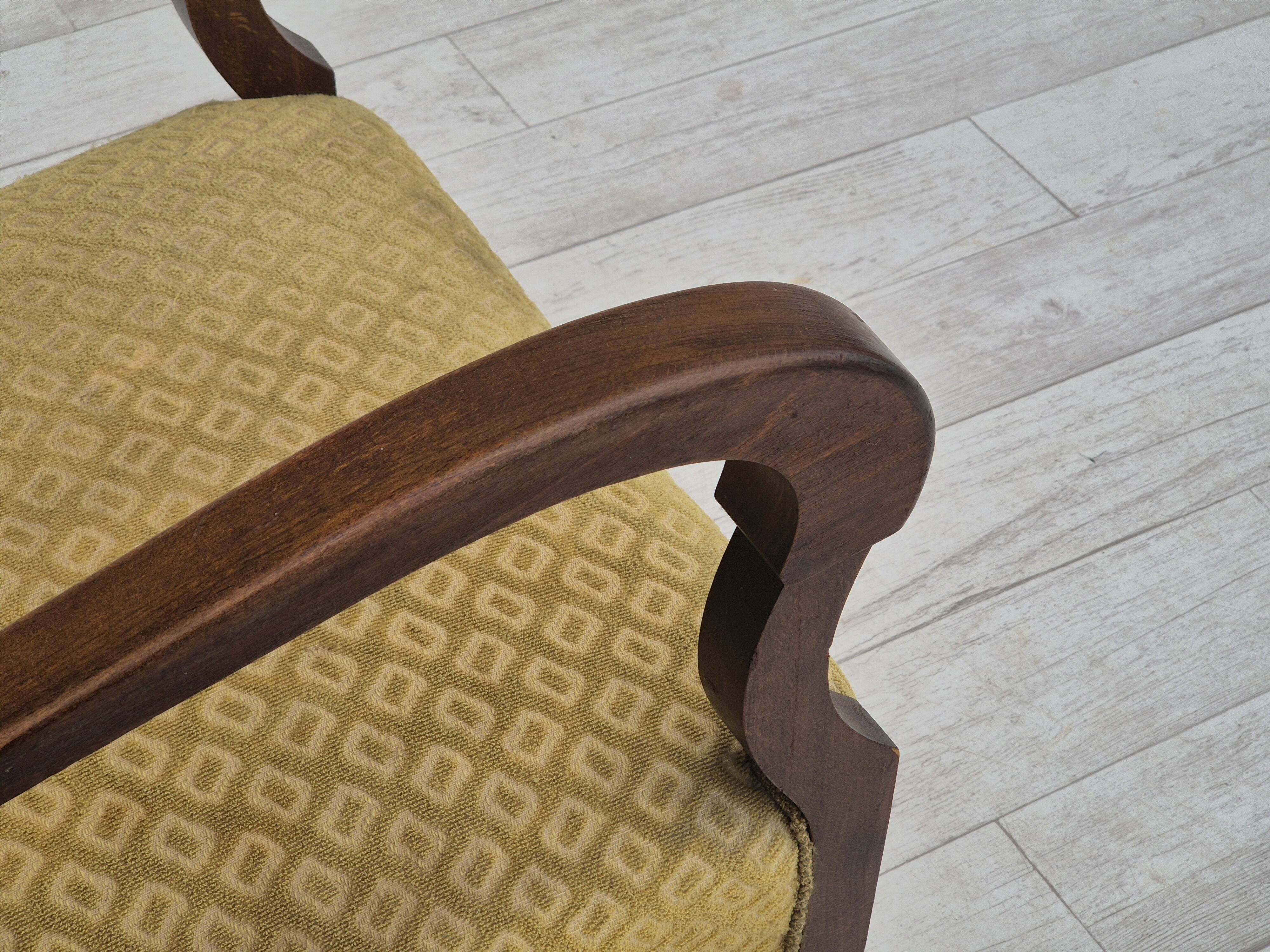 1950s, Danish design, armchair in original condition, furniture cotton/ wool fabric.