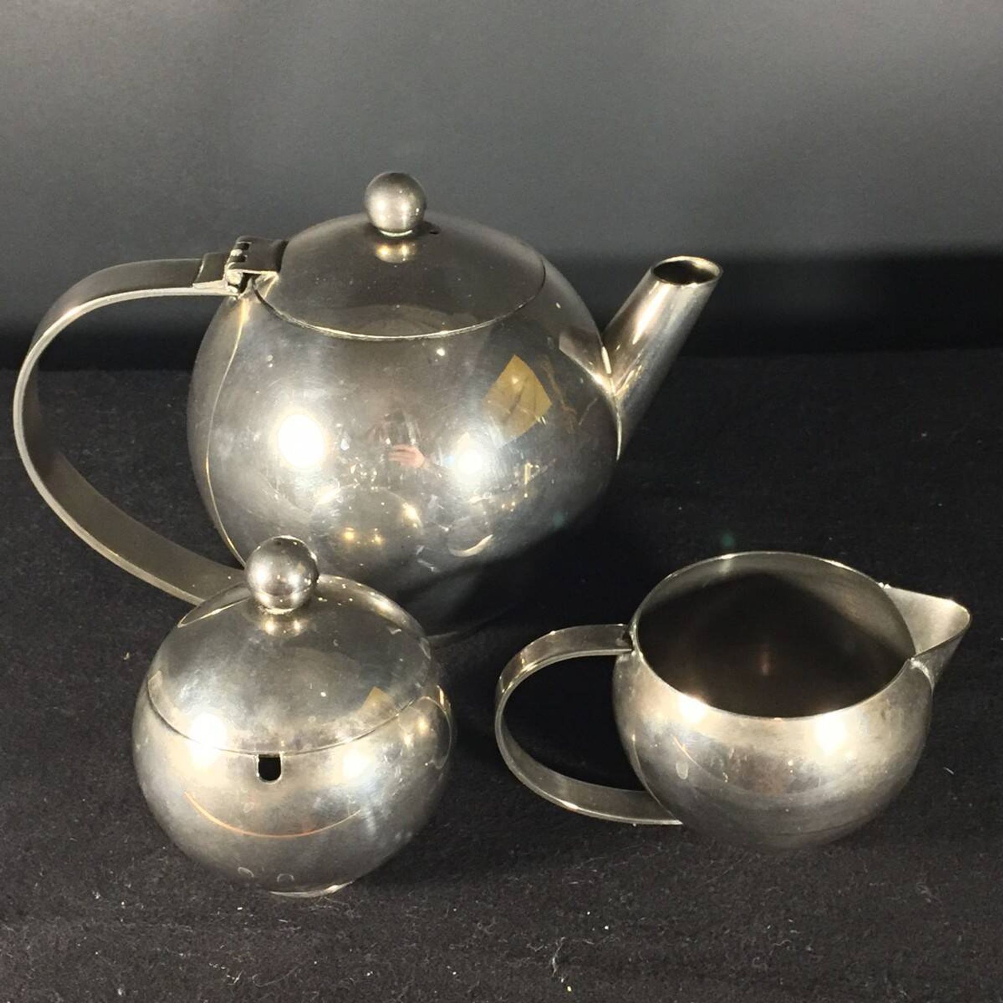 Service à Thé / Café en métal argenté Design Art Déco Moderniste, ca 1940