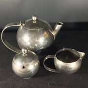 Service à Thé / Café en métal argenté Design Art Déco Moderniste, ca 1940